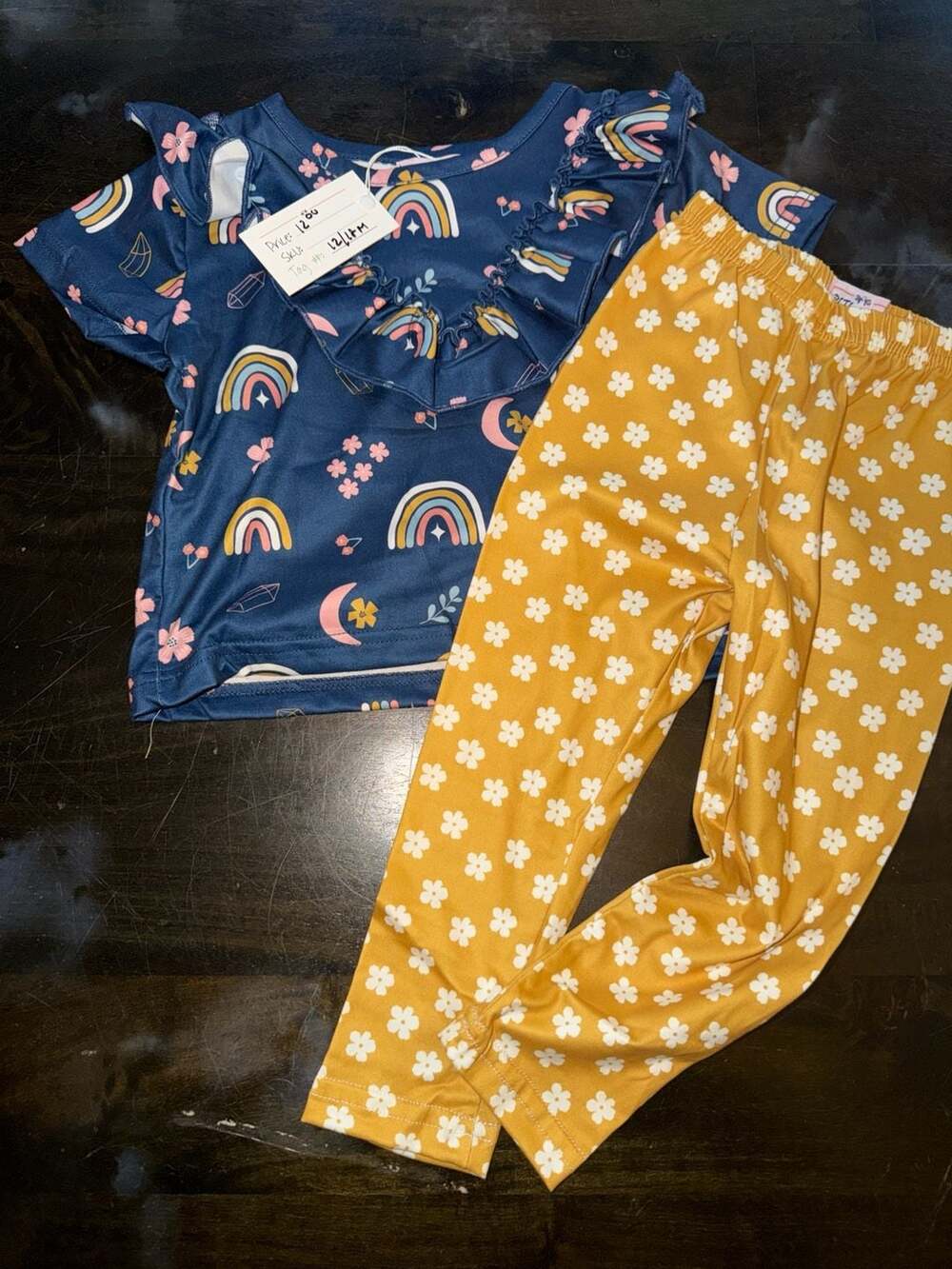 Pete & Lucy Rainbow Short Sleeve Ruffle Top and Yellow Floral Outfit Set 12-18M